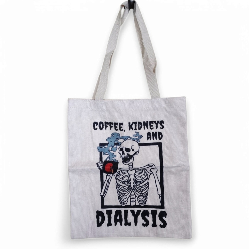 NWOT Funny Coffee Dialysis Canvas Nursing Tote Bag Nephrology Skeleton Print